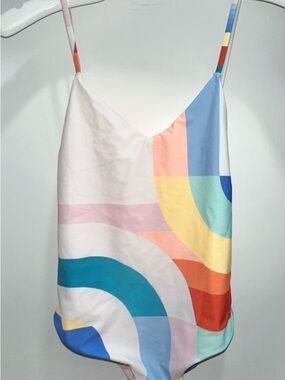 Mara Hoffman Pastel Rainbow Geometric Cami in White, Blue, Yellow, Pink